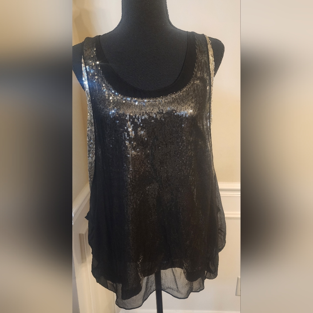 Black and Silver Sequin Women's Top